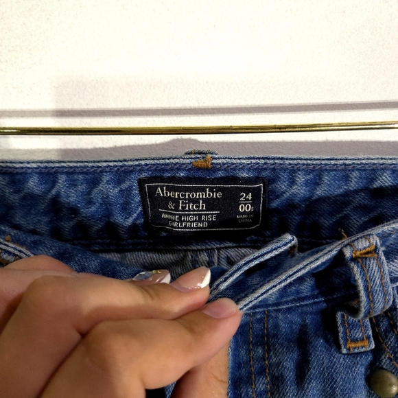 Abercrombie | Distressed Blue Jeans with Studded Detail High Rise Girlfriend - Picture 7 of 10